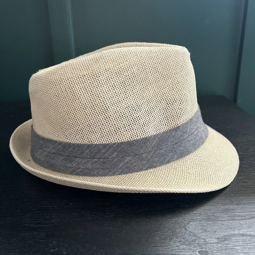 Kids Straw Fedora Hat Paper Straw Panama Style Summer Sun Hat with blue‎ Band
